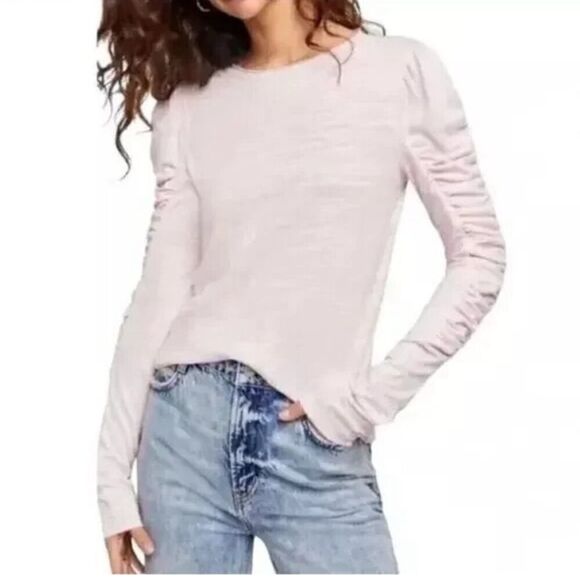 Free People Tops - FREE PEOPLE We The Free Natasha Ruched Long Sleeve Top in Blush Pink Small